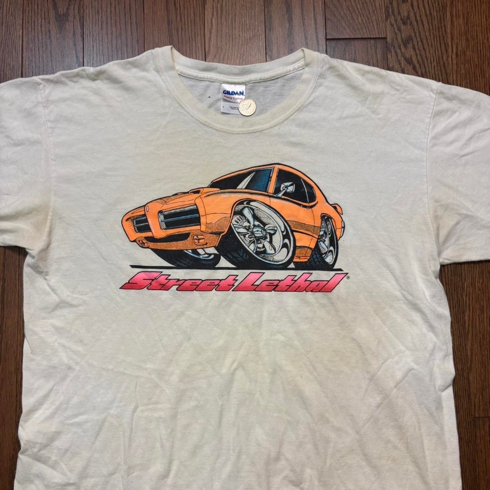 Vintage 90s Y2K Racing Car Street Lethal T-Shirt White Tee Hot Rod Graphic Large